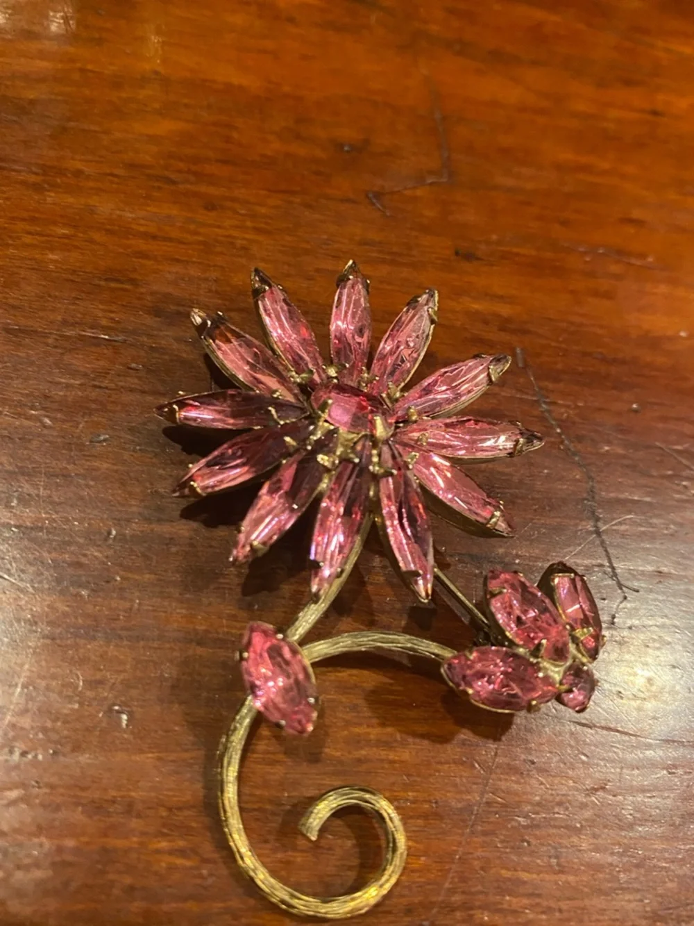 Vintage Pink Floral Crystal Brooch - Picture 5 of 5